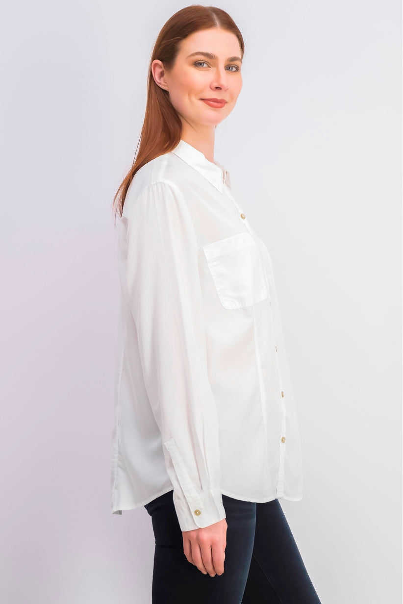 Charter Club Women's Woven Solid Tencel Shirt White Size Large