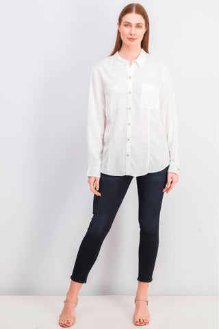 Charter Club Women's Woven Solid Tencel Shirt White Size Large