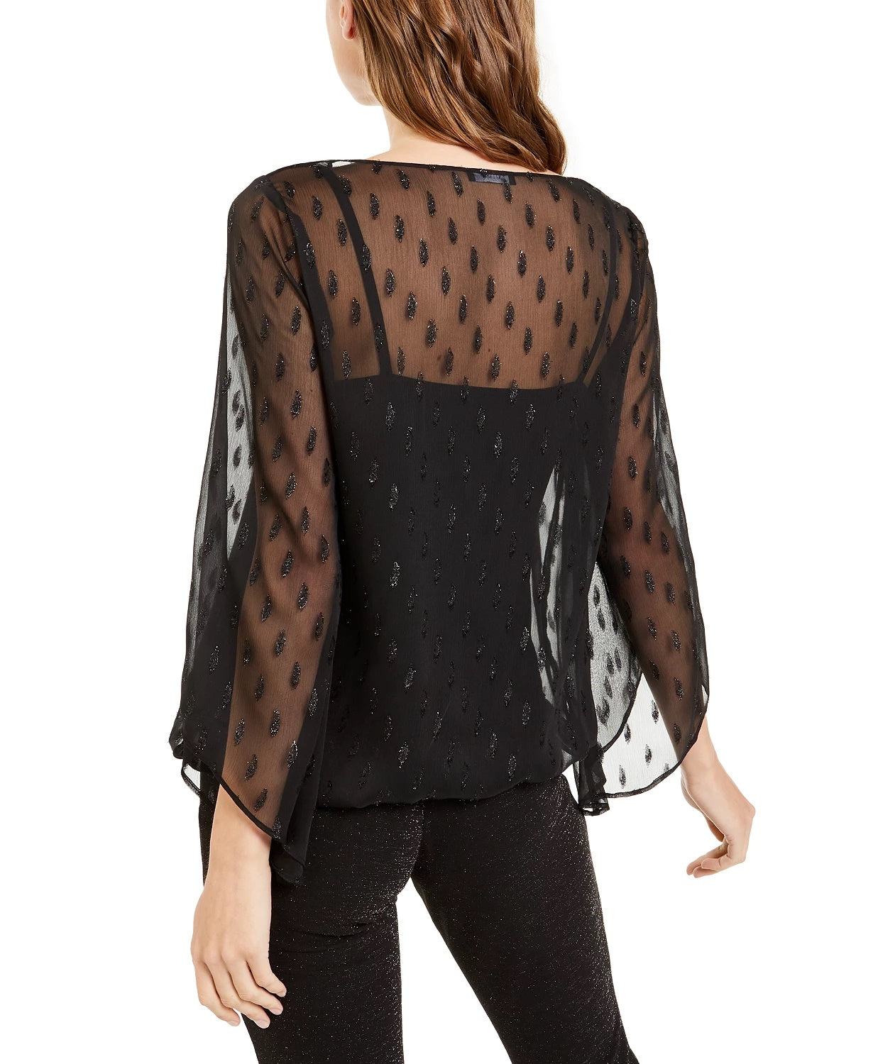 Alfani Women's Angel-Sleeve Bubble-Hem Top Black Size Petite Medium