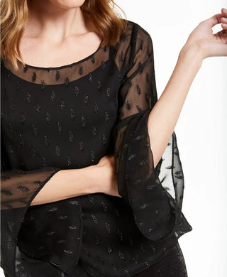 Alfani Women's Angel-Sleeve Bubble-Hem Top Black Size Petite Medium