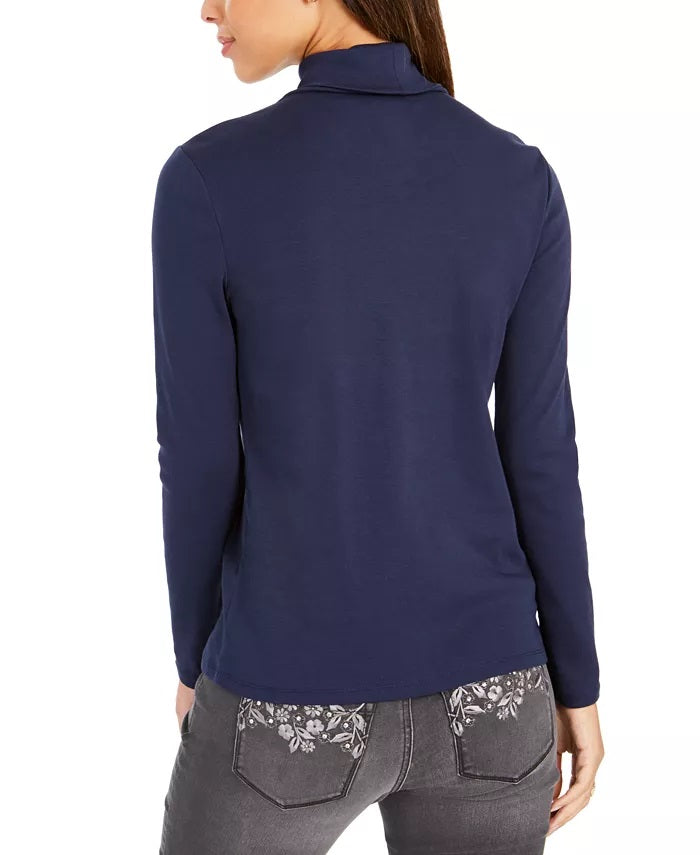 Charter Club Women's Pima Turtleneck Top Blue Size XX-Large