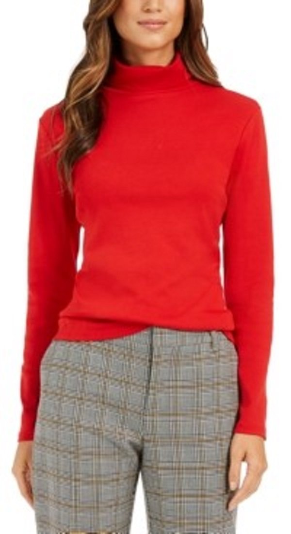 Charter Club Women's Pima Turtleneck Top Medium Red Size Large
