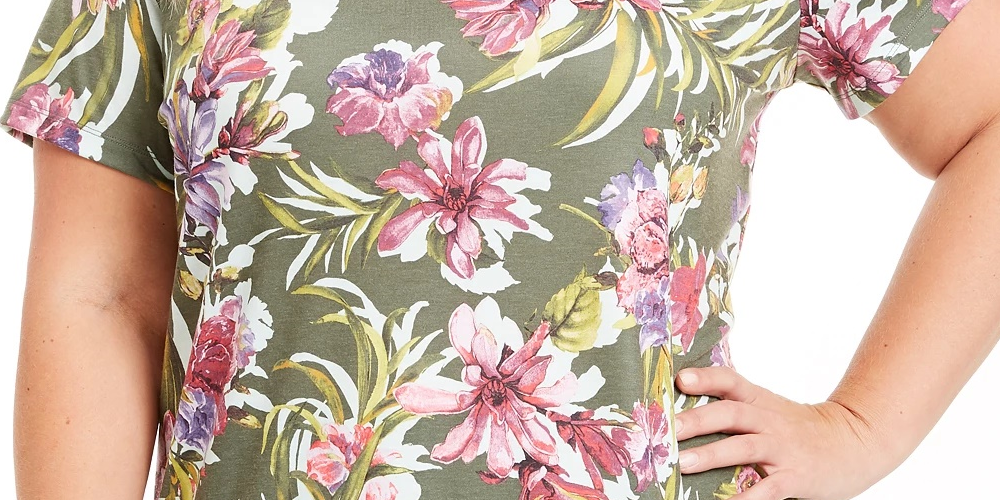 Ideology Women's Palm Floral Print Top Green Size 3X