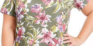 Ideology Women's Palm Floral Print Top Green Size 3X