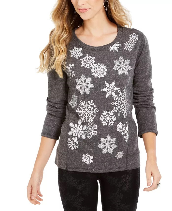 Style & Co Women's Snowflake Embellished Sweatshirt Black Size Large