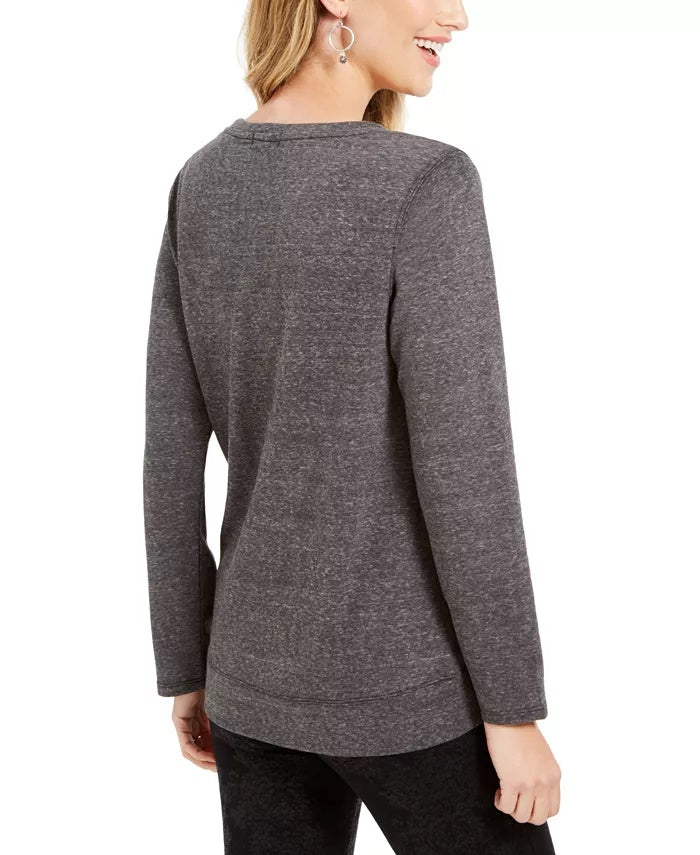 Style & Co Women's Snowflake Embellished Sweatshirt Black Size Large