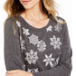 Style & Co Women's Snowflake Embellished Sweatshirt Black Size Large