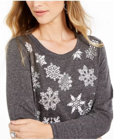 Style & Co Women's Snowflake Embellished Sweatshirt Black Size Large