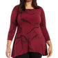 Alfani Women's Printed Handkerchief Hem Top Red Size 3X