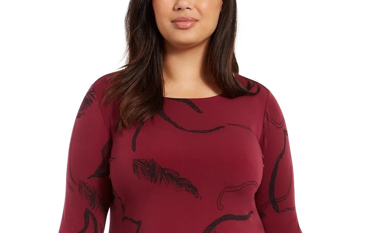 Alfani Women's Printed Handkerchief Hem Top Red Size 3X