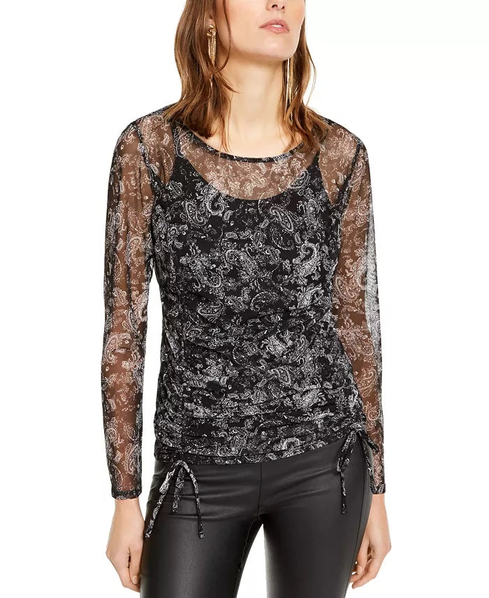 INC International Concepts Women's Ruched Tie Hem Top Black Size XX-Large
