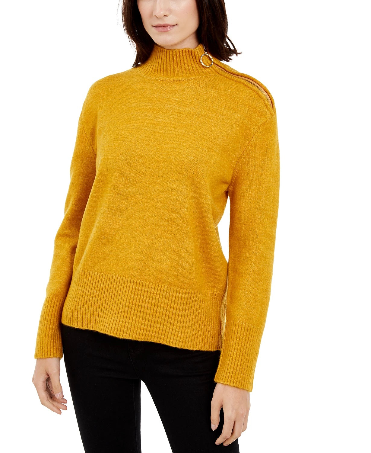 INC International Concepts Women's Side Zip-Up Sweater Yellow Size X-Large