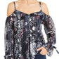 INC International Concepts Women's Printed Cold Shoulder Top Navy Size Petite Small