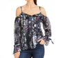 INC International Concepts Women's Printed Cold Shoulder Top Navy Size Petite Small