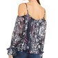 INC International Concepts Women's Printed Cold Shoulder Top Navy Size Petite Small