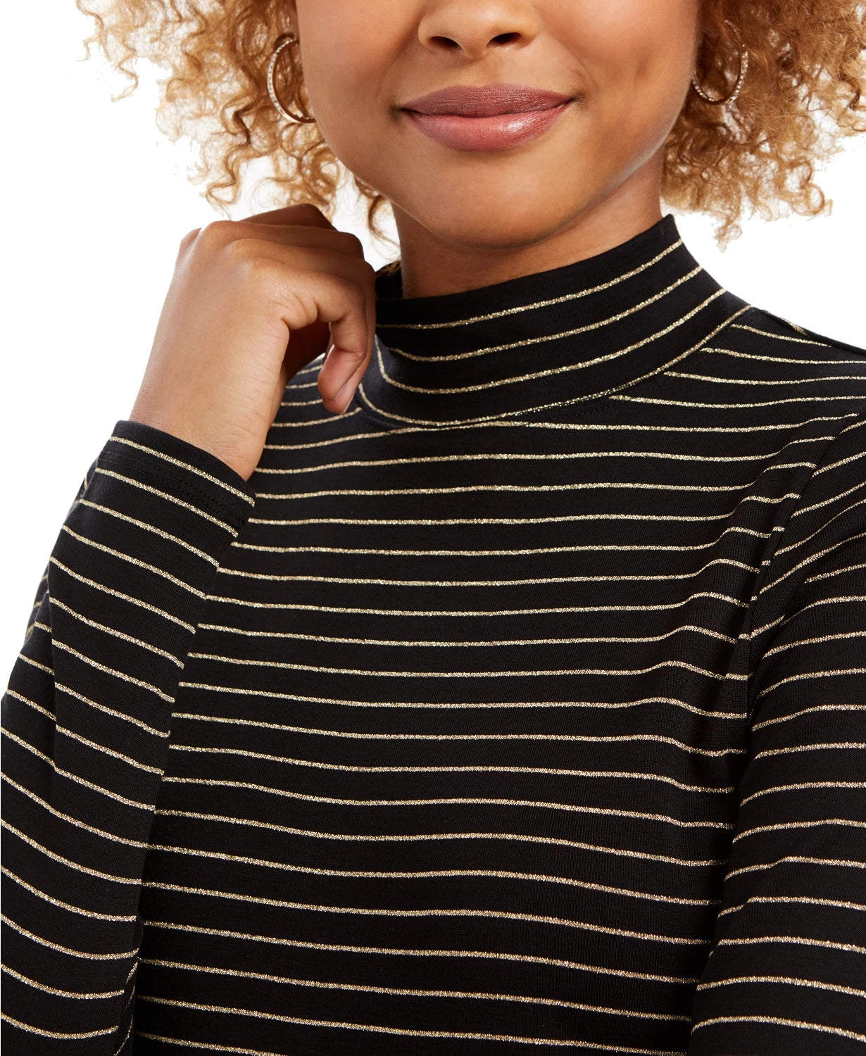 Charter Club Women's Striped Mock Neck Top Black Size Small