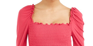 Bar III Women's Smocked Square Neck Top Red Size Medium
