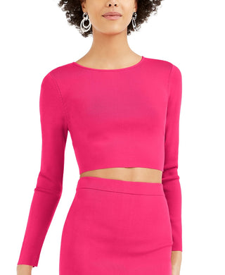 Bar III Women's Bodycon Cropped Crew-Neck Sweater Red Size Small