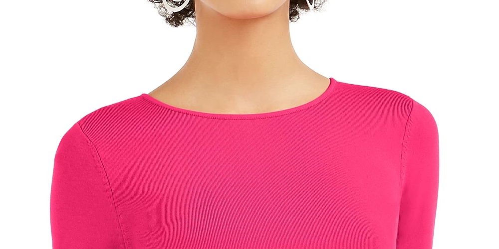 Bar III Women's Bodycon Cropped Crew-Neck Sweater Red Size Small