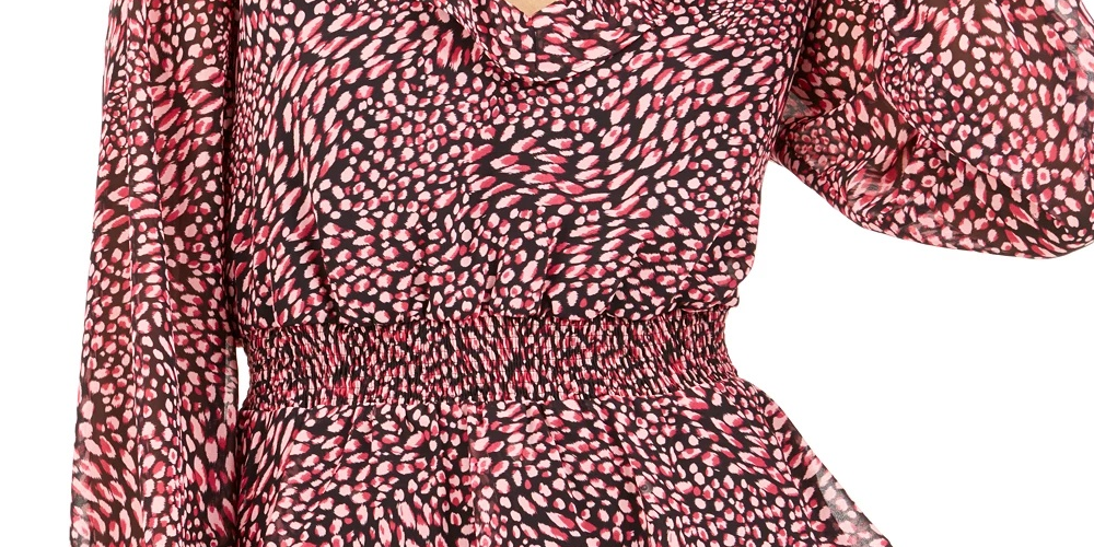 Bar III Women's Ditsy Print Low Back Ruffled Top Dark Red Size Medium