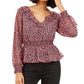 Bar III Women's Ditsy-Print Low-Back Ruffled Top Dark Red Size X-Small
