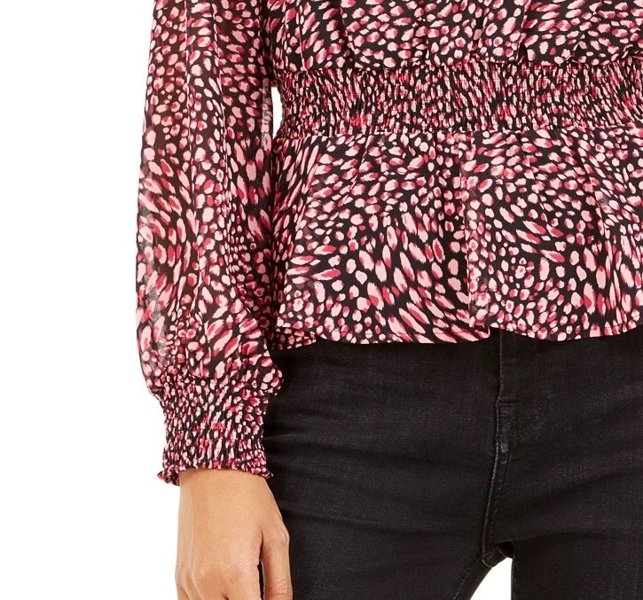 Bar III Women's Ditsy-Print Low-Back Ruffled Top Dark Red Size X-Small