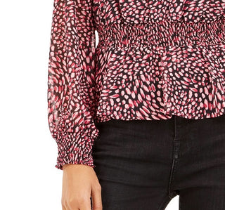 Bar III Women's Ditsy-Print Low-Back Ruffled Top Dark Red Size X-Small