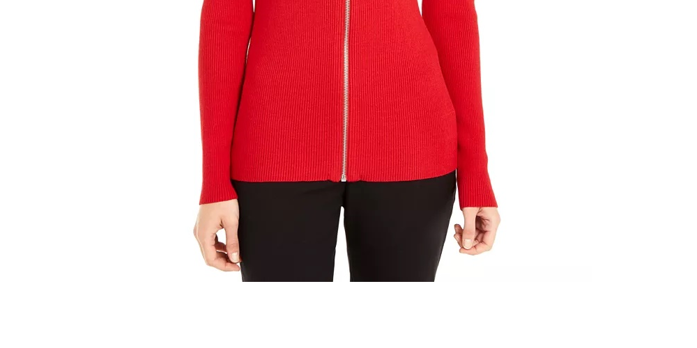 INC International Concepts Women's Square Neck Zip Front Sweater Medium Red Size XX-Large