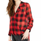 Bar III Women's Metallic Plaid Surplice High-Low Tunic Top Dark Red Size X-Small
