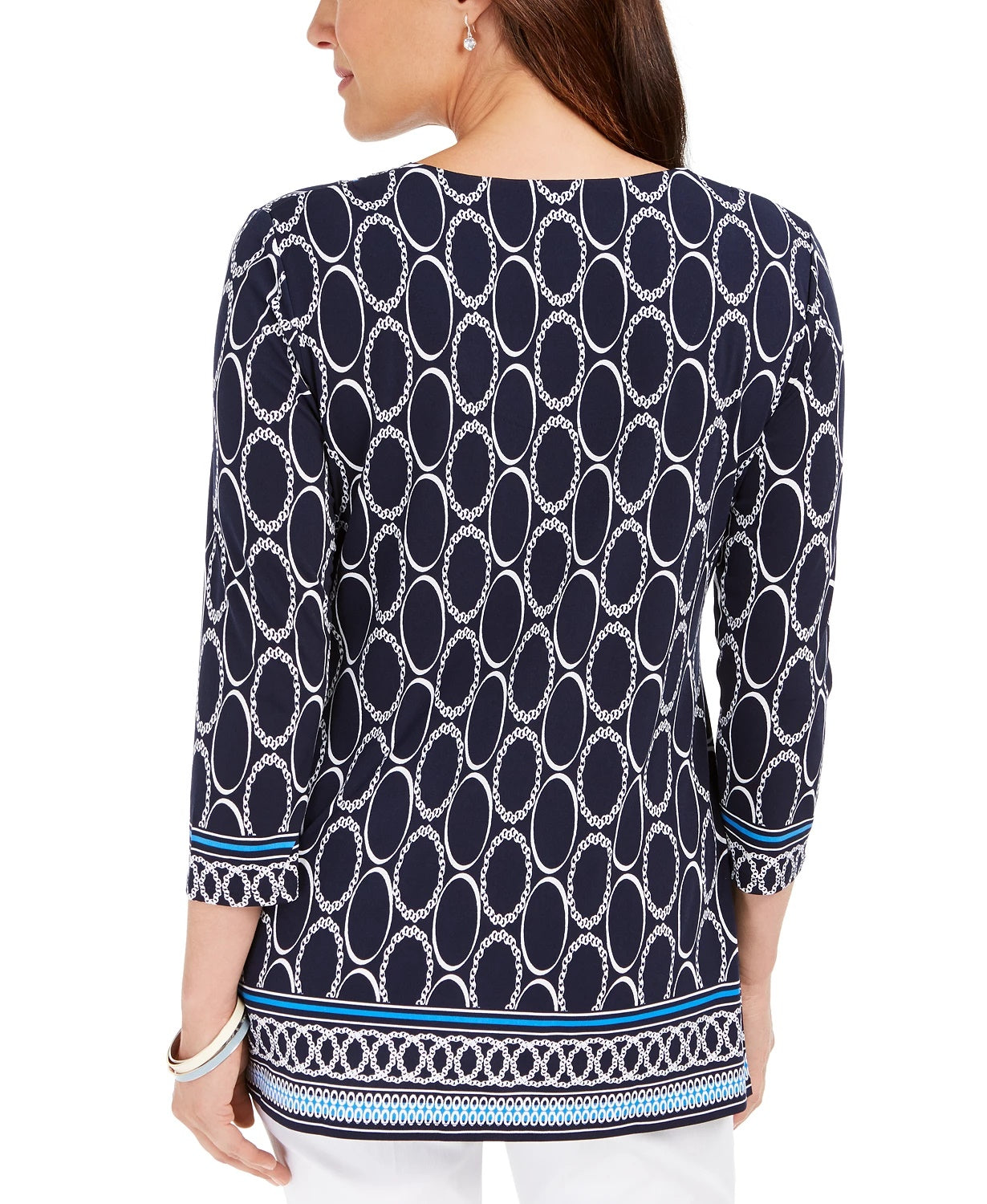 JM Women's Collection Printed Tunic Navy Size Small