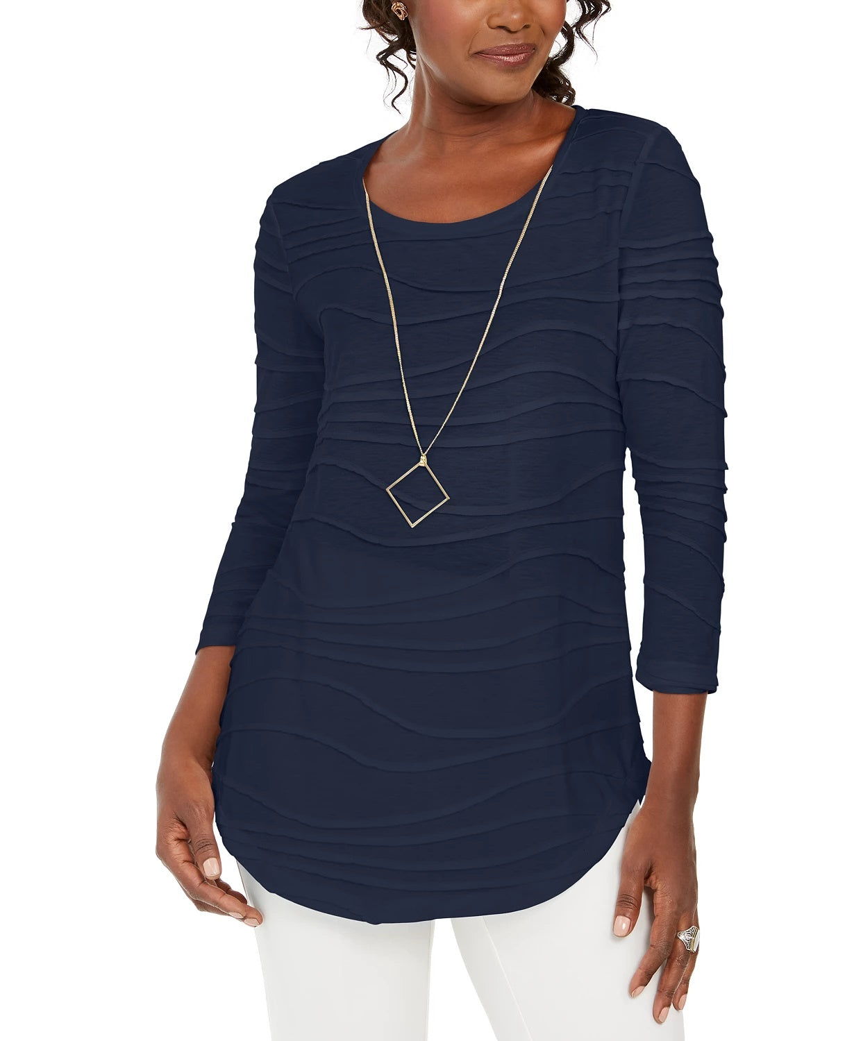 JM Collection Women's Wavy Textured Knit Top Blue Size Large