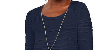 JM Collection Women's Wavy Textured Knit Top Blue Size Large