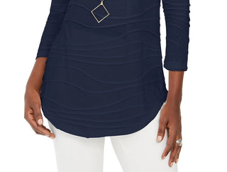 JM Collection Women's Wavy Textured Knit Top Blue Size Large