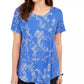 JM Collection Women's Short Sleeve Metallic Print T-Shirt Blue Size Small