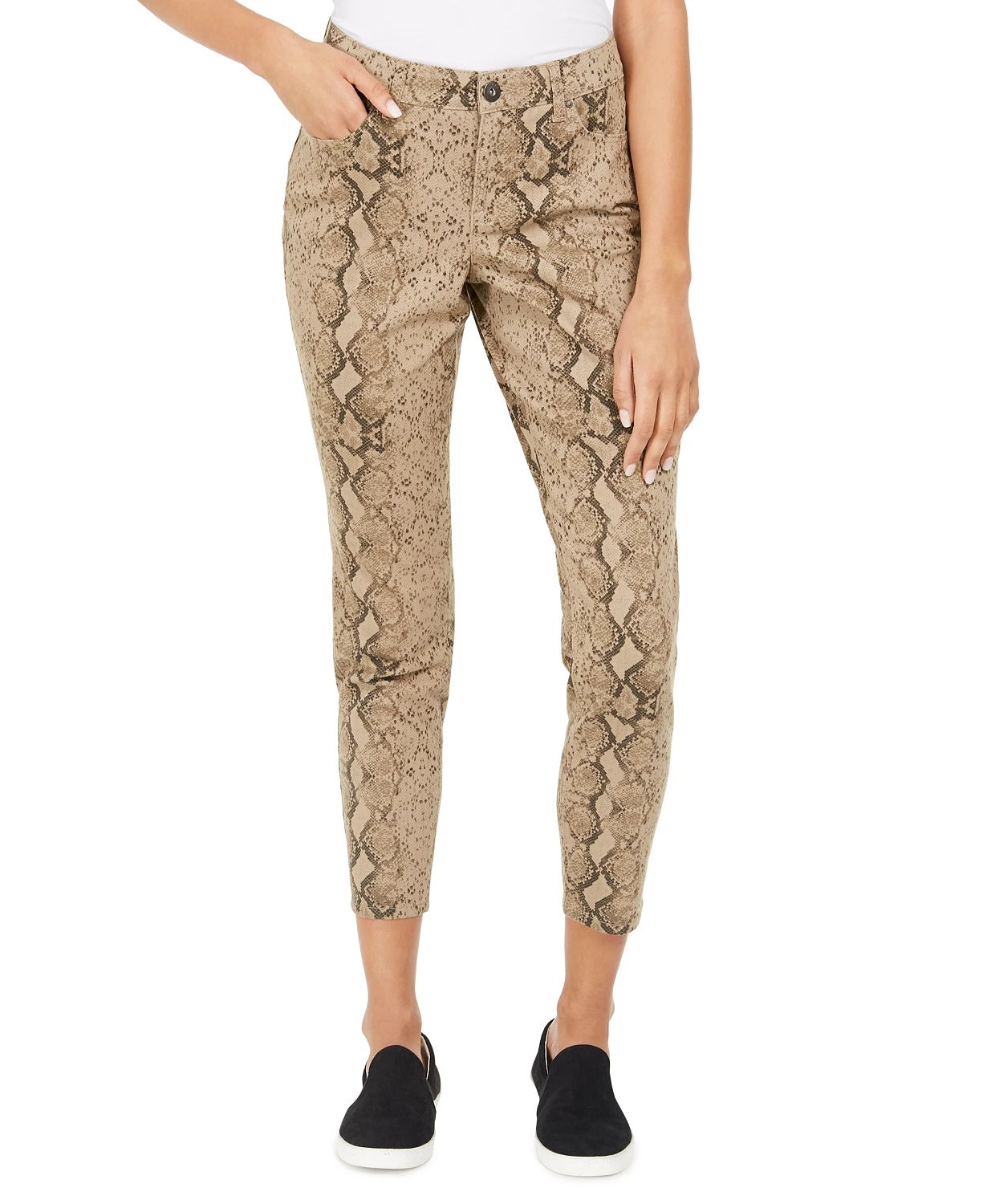 Style & Co Women's Curvy Tummy-Control Printed Skinny Jeans Brown Size 8