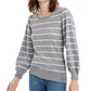 Maison Jules Women's Striped Puff-Sleeve Sweater Gray Size X-Small