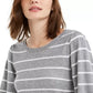 Maison Jules Women's Striped Puff-Sleeve Sweater Gray Size X-Small