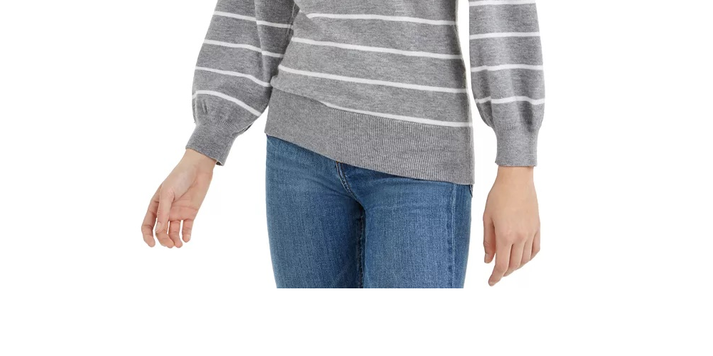 Maison Jules Women's Striped Puff-Sleeve Sweater Gray Size X-Small
