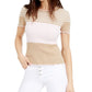 Maison Jules Women's London Printed Scalloped Top Beige Size Large