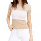 Maison Jules Women's London Printed Scalloped Top Beige Size Small