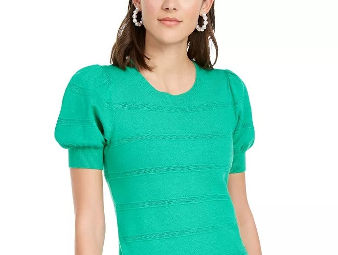 Maison Jules Women's Puff-Sleeve Sweater Green Size Small