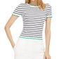 Maison Jules Women's Striped Wavy Trim Sweater White Size Small