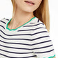 Maison Jules Women's Striped Wavy Trim Sweater White Size Small