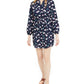 Maison Jules Women's Printed Double-Hem Split-Neck Dress Navy Size Large