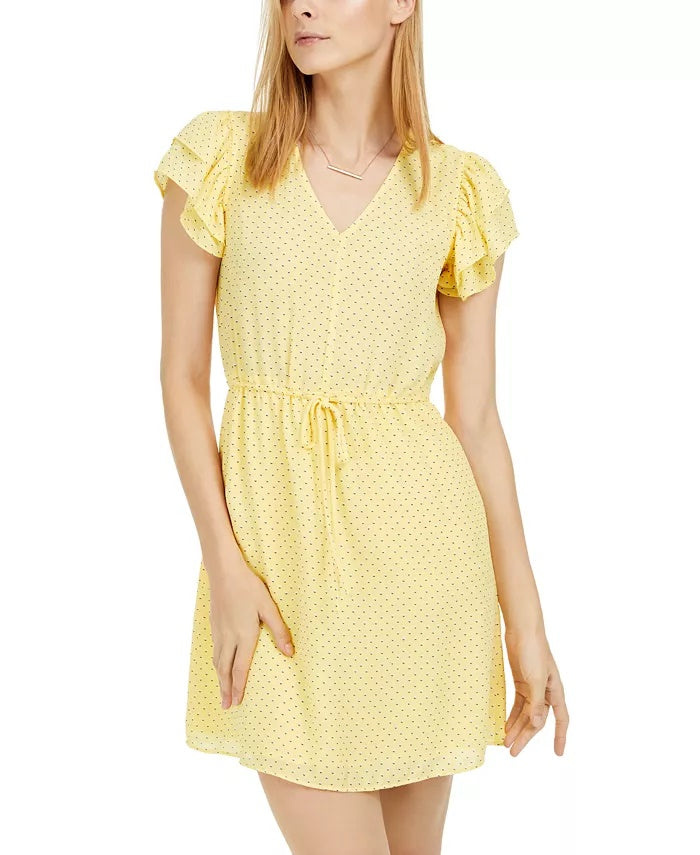 Maison Jules Women's Printed Drawstring-Waist Dress Med Yellow Size Medium
