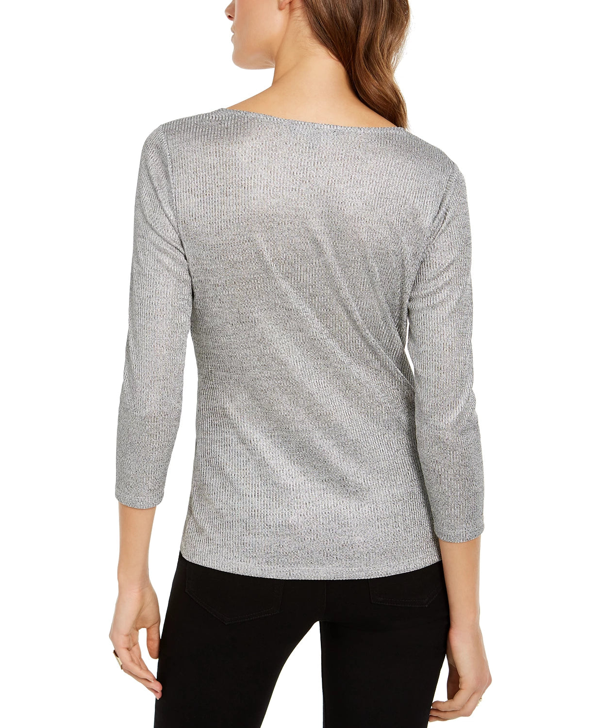 INC International Concepts Women's Criss Cross Shine Top Silver Size XX-Large