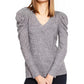 INC International Concepts Women's V-Neck Puff-Sleeve Knit Top Gray Size X-Large