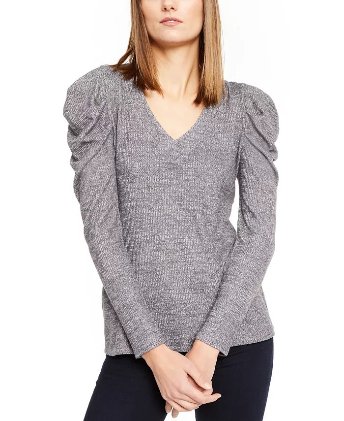 INC International Concepts Women's V-Neck Puff-Sleeve Knit Top Gray Size X-Large