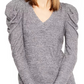 INC International Concepts Women's V-Neck Puff-Sleeve Knit Top Gray Size X-Large