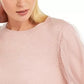 INC International Concepts Women's Tulle-Sleeve Sweater Pink Size XX-Large